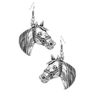 Horse Earrings Silver Tone Dangle